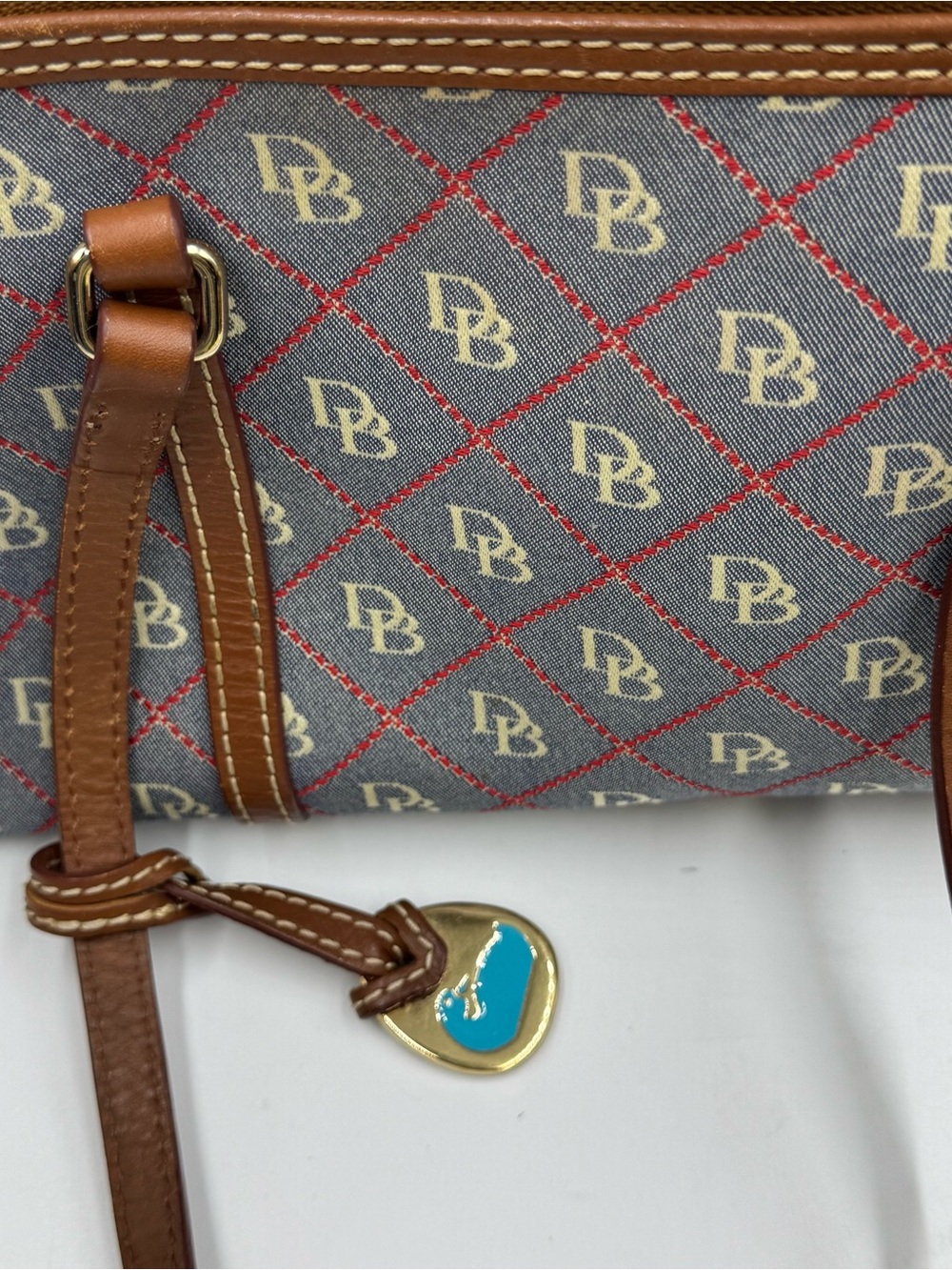 Dooney & Bourke Gray Logo Barrel Shoulder Bag with Brown Trim - Picture 6 of 9